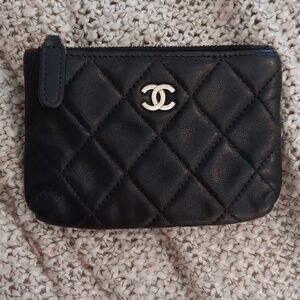 CHANEL Classic Black lamb skin Quilted Zipped Keychain Pouch Coin Purse